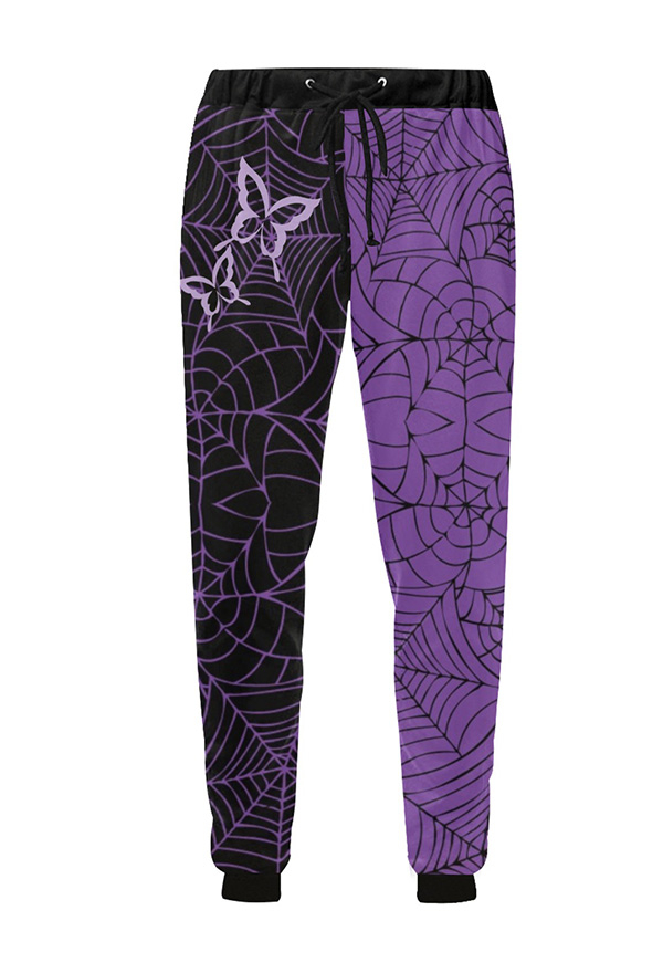 Women Halloween Gothic Purple Butterfly Web Track Pants
