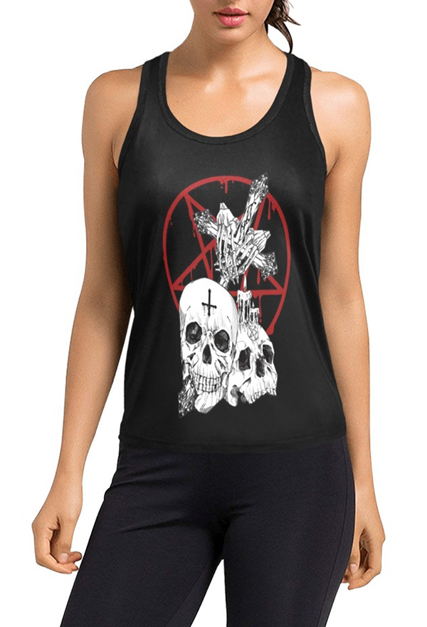 Women Gothic Halloween Punk Skeleton Tank Top