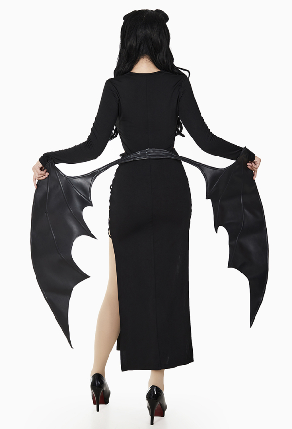 MIDNIGHT DEVIL Gothic Vintage Succubus Style Dress Black Halloween Dress with Removable Wings