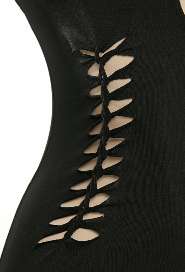 Dark Witch Gothic Elegant Minidress Cross Strap Design Bat Hem Sleeves Dress