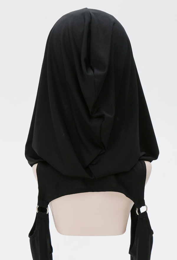 DARK BREATHE Gothic Ninja Style Long Dress Black Hooded Split Dress with Mask