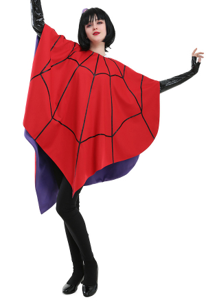 Gothic Evil Ghost Cloak Red and Black Polyester Spider-Web Halloween Costume Cloak with Gloves