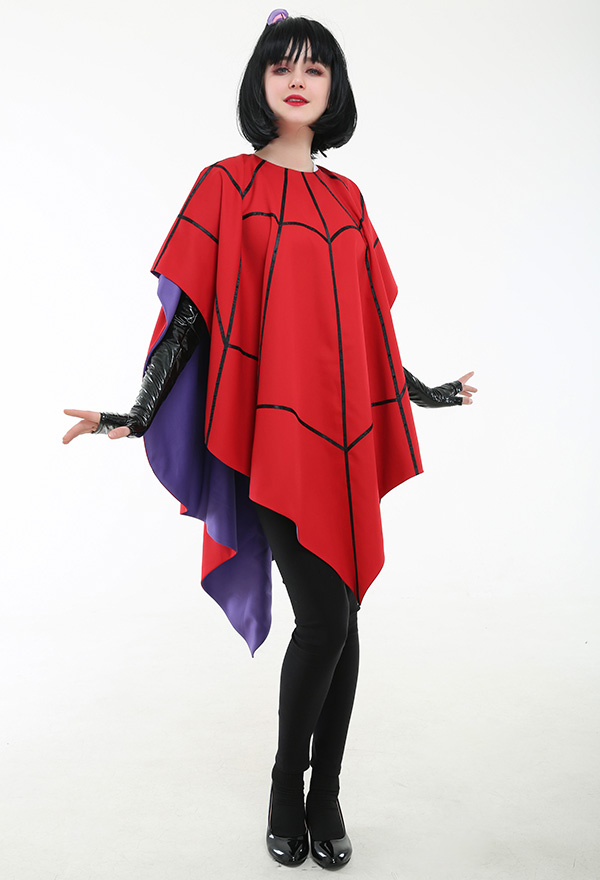 Gothic Evil Ghost Cloak Red and Black Polyester Spider-Web Halloween Costume Cloak with Gloves