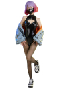 Luna Women Gothic Black Halter Cutout Leather Bodysuit with Coat Stockings Mask
