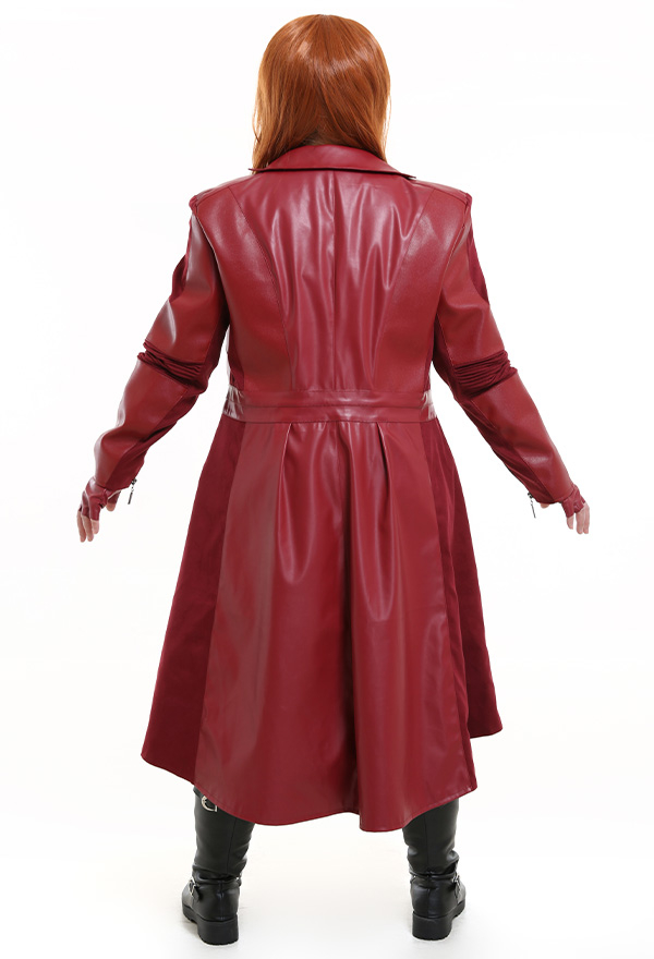 Plus Size Women Gothic Vampire Witch Costume Dark Red PU Leather Over-the-knee Coat for Halloween Party Make to Order