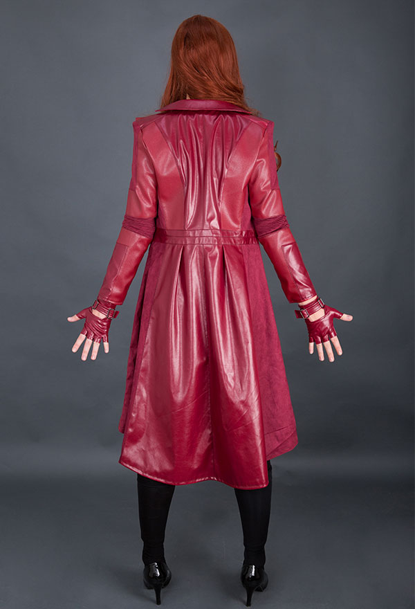 Women Gothic Vampire Witch Costume Dark Red PU Leather Over-the-knee Coat for Halloween Party Make to Order