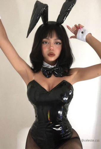Kawaii Bunny Girl Backless Outfit Japanese Style Black PU Leather One Piece Bodysuit