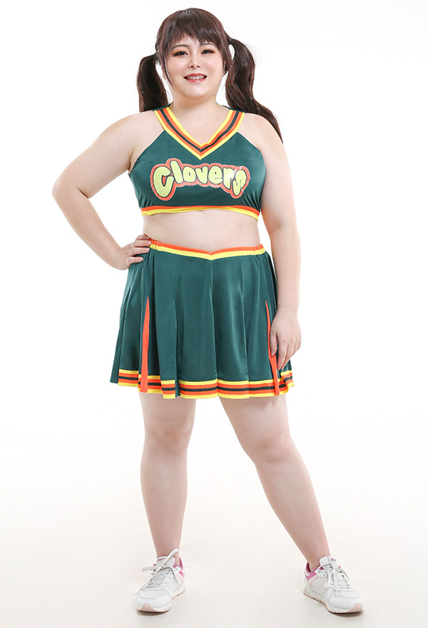 Women Halloween Dance Party Uniform Clover Pattern Cheerleader Performance Costume Plus Size