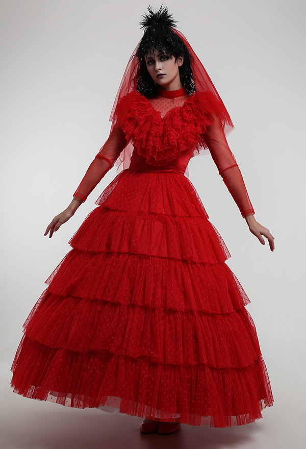 Gothic Red Wedding Dress Outfit | Red Back Adjustable Multiple Layer ...