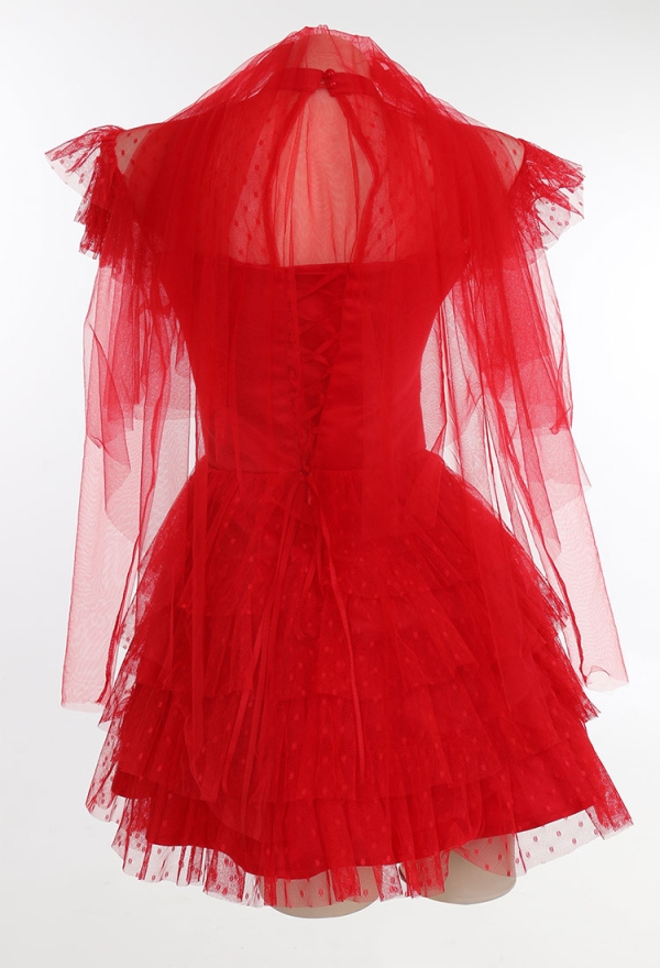 Lydia's Heartbeat Gothic Red Dress With Lace Veil Dark Style Graceful Dress