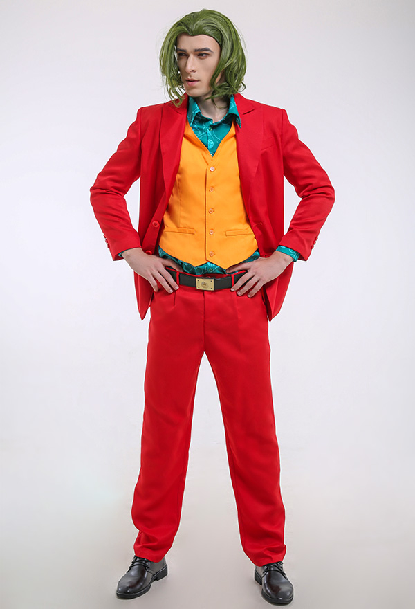 Halloween Party Wear Joker Uniform Red Full Set Suit Performance Costume for Adult