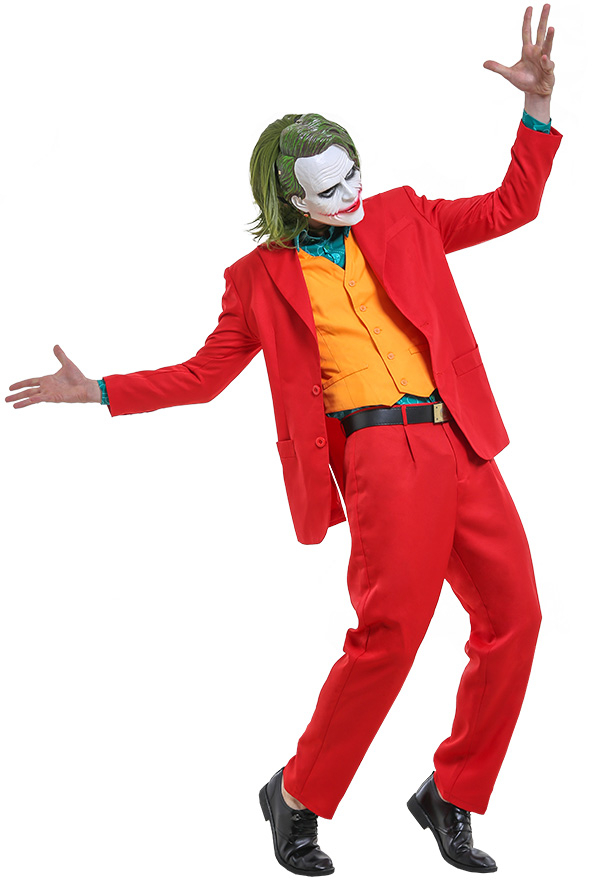 Halloween Party Wear Joker Uniform Red Full Set Suit Performance Costume for Adult
