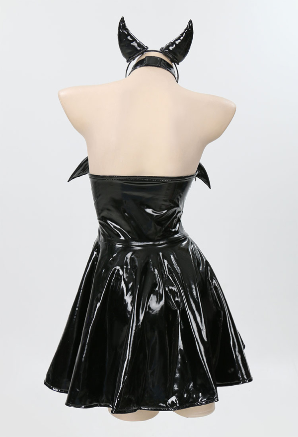 MIDNIGHT DEVIL Gothic Bat Style Dress Black Bat Wing Design Halter Dress