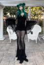 Halloween Victorian Vampire Queen Morticia Wedding Dress Gothic Dark Mesh Knit Dress Black Lace-up Batwing Sleeves Dress