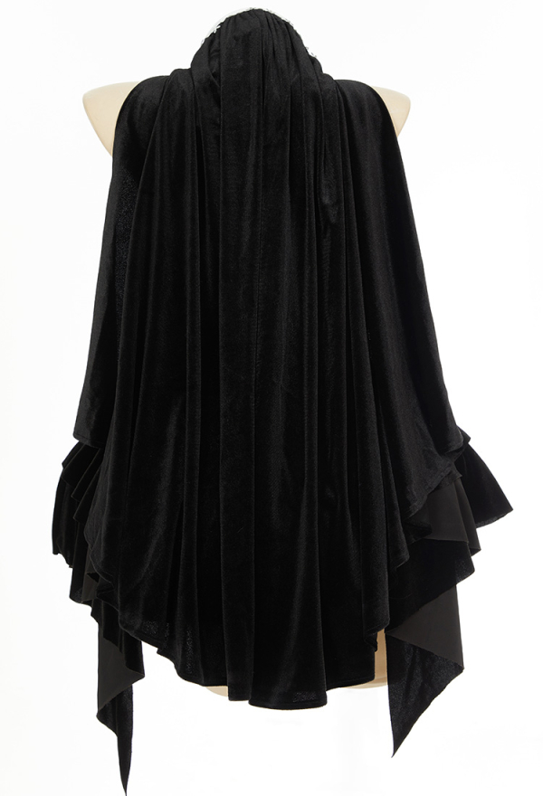 Gothic Dress Black Lace Halter Hollow Dress and Head Scarf with Necklace