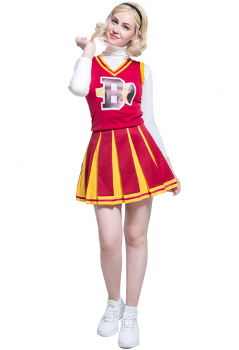 Women V Neck Vest Pleated Skirt Party Uniform Cheerleader Halloween Performance Costume