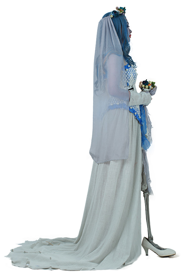 Gothic Halloween Graveyard Ghost Dress Cotton Bride Skeleton Dress with Headdress