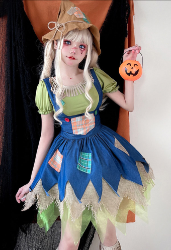 Carnival Sweet Girl Scarecrow Cosplay Costume Cute Dress for Parties
