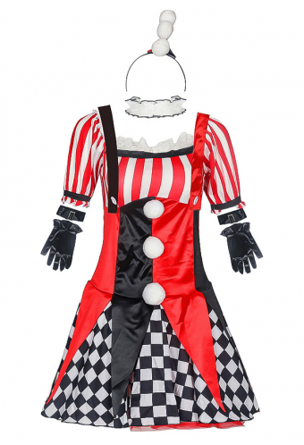 Carnival Women Clown Cosplay Costume Stripe and Plaid Pattern Creepy Dress for Parties