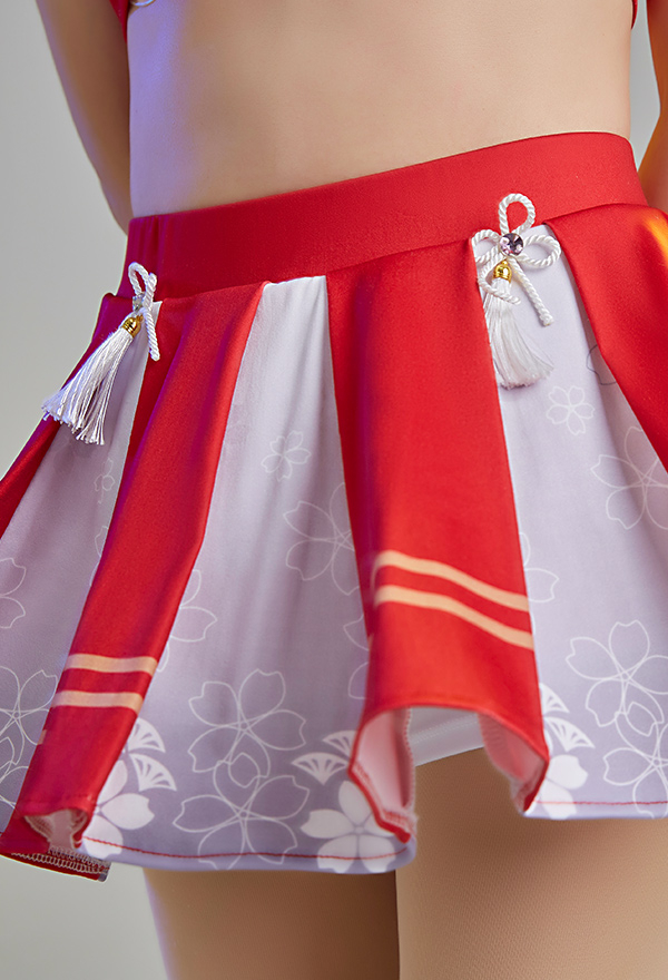 Zombie Cheerleader Women Halloween Red White Halter Crop Top High Waist Skirt Cheerleader Costume