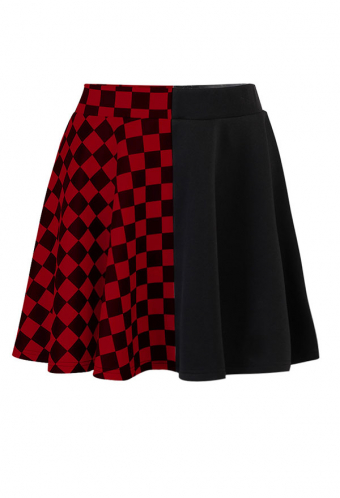 E-girl Fashion High Waist Mini Skirt Mall Goth Red and Black Color Contrast Cotton Plaid Patchwork Skirt