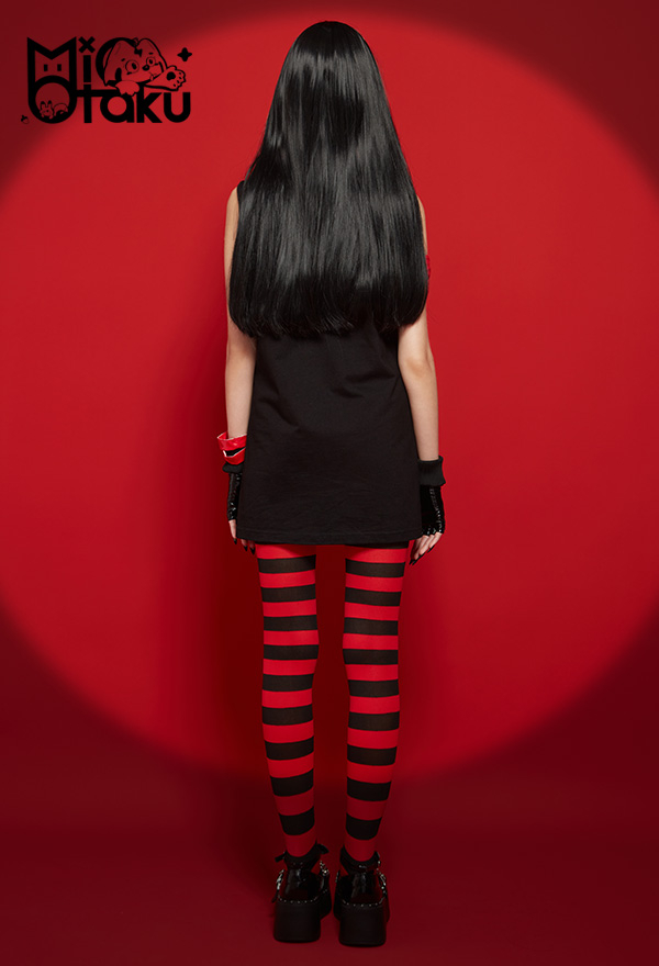 Emily the Strange Emily Cosplay Costume Rock Style Black Sleeveless Print Dress for Halloween