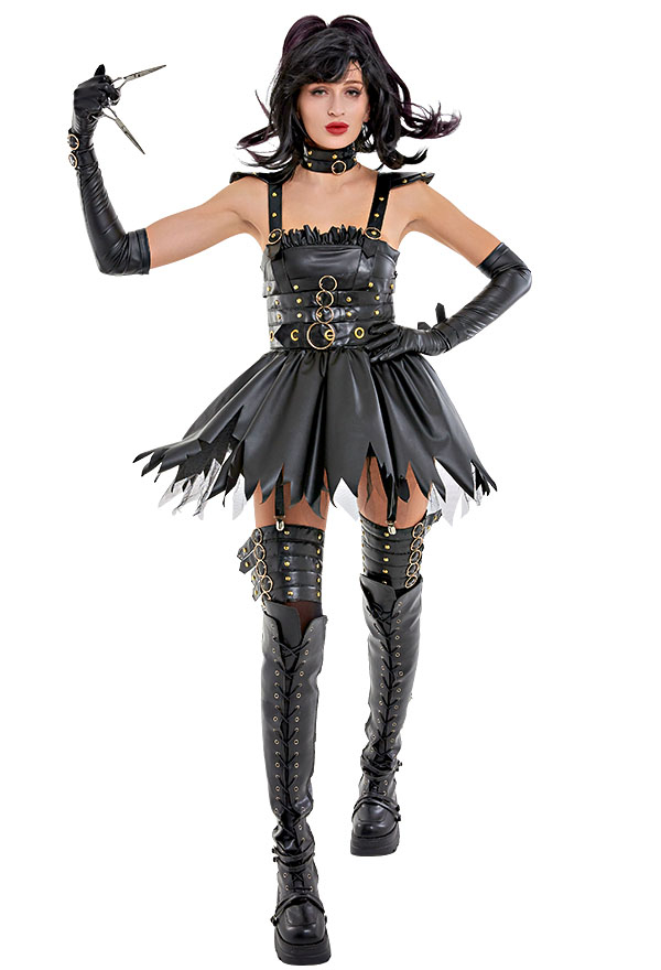 Edward Women Gothic Black Mini Dress Halloween Cosplay Costume