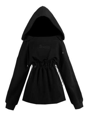 Gothic Long Sleeves Witch Hoodie Dress Black Cotton Hoodie Dress
