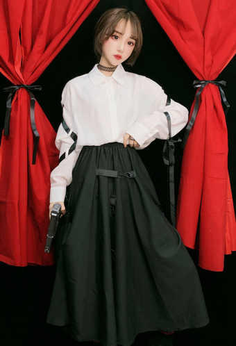 Gothic Skirt Punk Style Black Cotton Long Skirt
