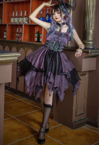 Gothic Lolita Seven JSK Dress Purple Polyester Lust Irregular Hem Dress