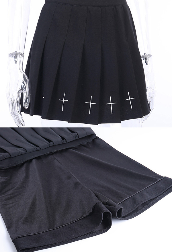 Gothic Pleated Skirt Punk Style Cross A Line Skirt