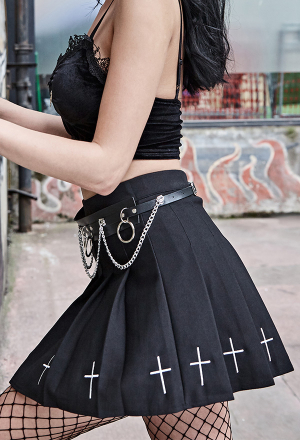 Gothic Pleated Skirt Punk Style Cross A Line Skirt