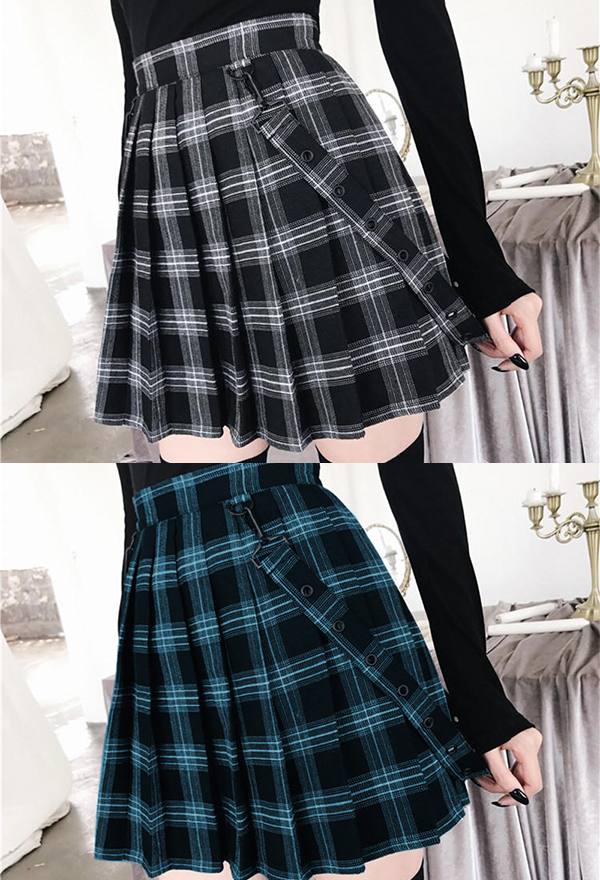 Gothic Punk Pleated Mini Skirt Polyester High Waist Plaid Skirt