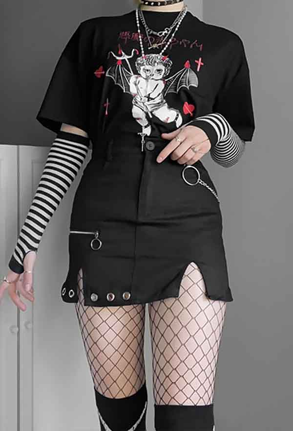 Gothic Punk Pencil Skirt – Gothic Bottom Outfit | Black Spandex Hem ...