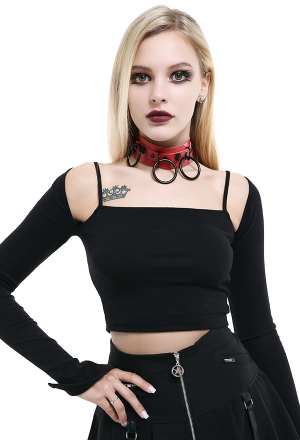 Gothic Punk Mini T Shirt Dark Style Black Long Sleeve Fake Two Piece Short Top