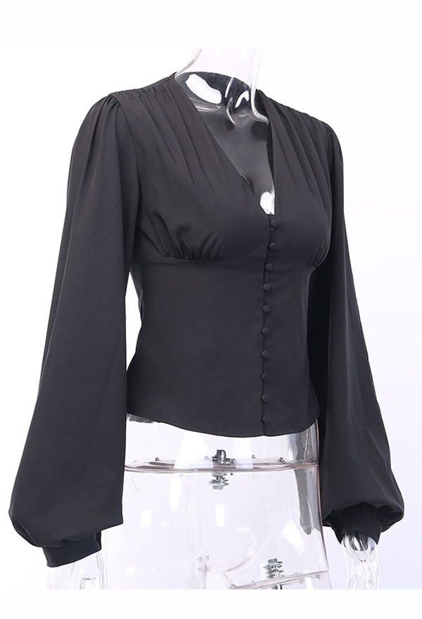 Gothic Deep V Shape Collar Shirt – Gothic Top Outfit | Black Long ...