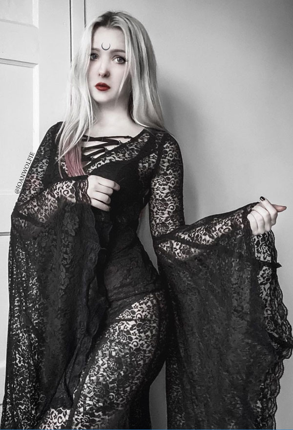 Women's Witch Halloween Party Dress Gothic Lace-up Floral Sheer Long Mermaid Dress Gown