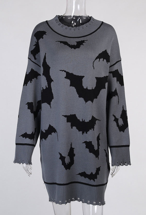 Gothic Pullover Sweater Dark Street Style Polyester Bat Pattern Long Knit Sweater