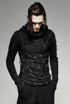 Punk Rave Destruction Unit Top Gothic Long Lacing Sleeve With Holes For Thumbs Top For Men