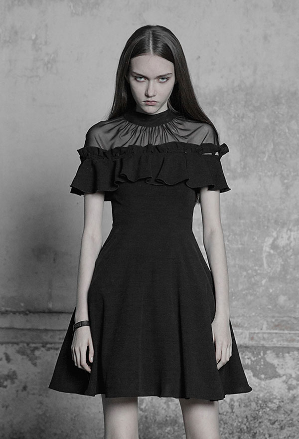 Punk Rave Narcissa Dress Gothic Black Detachable Off-shoulder Frill Dress