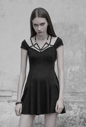 Punk Rave Elia Dress Gothic Black A Line Harness Neck Dress