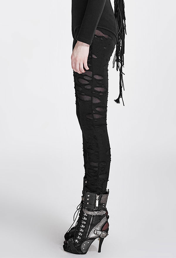 Punk Rave Ripped Off Leggings Gothic Black Polyester Stretchy Women Bottom