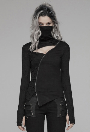 Punk Rave Assassin Style Top Gothic Assassin Collar Face Mask Long Sleeve Top