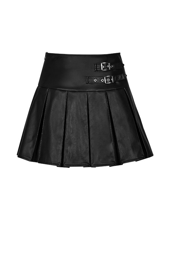 Punk Rave Xena Skirt Gothic Synthetic Leather Metal Buckle Waistline Skirt
