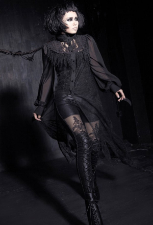 Punk Rave Macbeth Leggings Gothic Victoria Style Embroidered Mesh Thigh Design Women Bottom