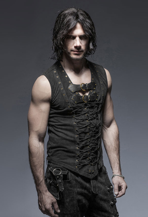Punk Rave Medieval Vampire Top Gothic  Lace Up Front Top For Men