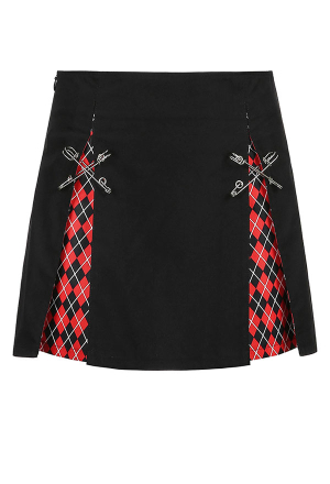 Gothic High Waist Short Skirt Dark Style Contrast Color Polyester Skirt With Pin Decorated