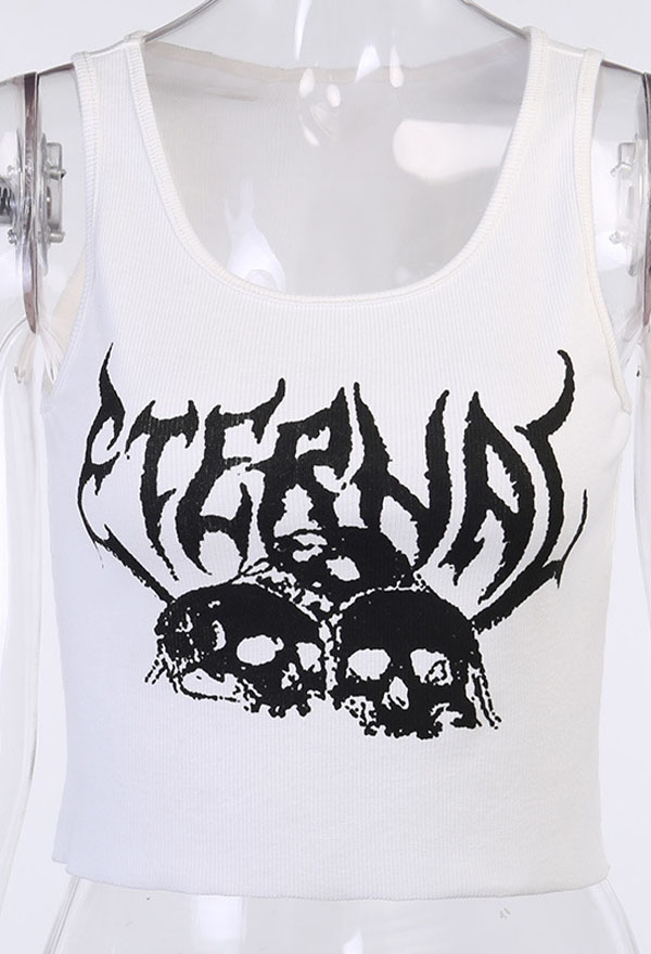 Gothic Navel Vest Top Dark Style Cotton Goat Head Characters Printed Vest