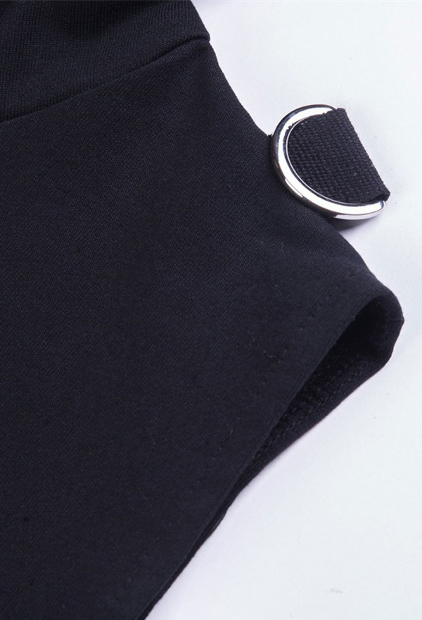 Gothic Off-the-shoulder Top Dark Style Black Cotton Sexy Design Ripped Sweatshirt