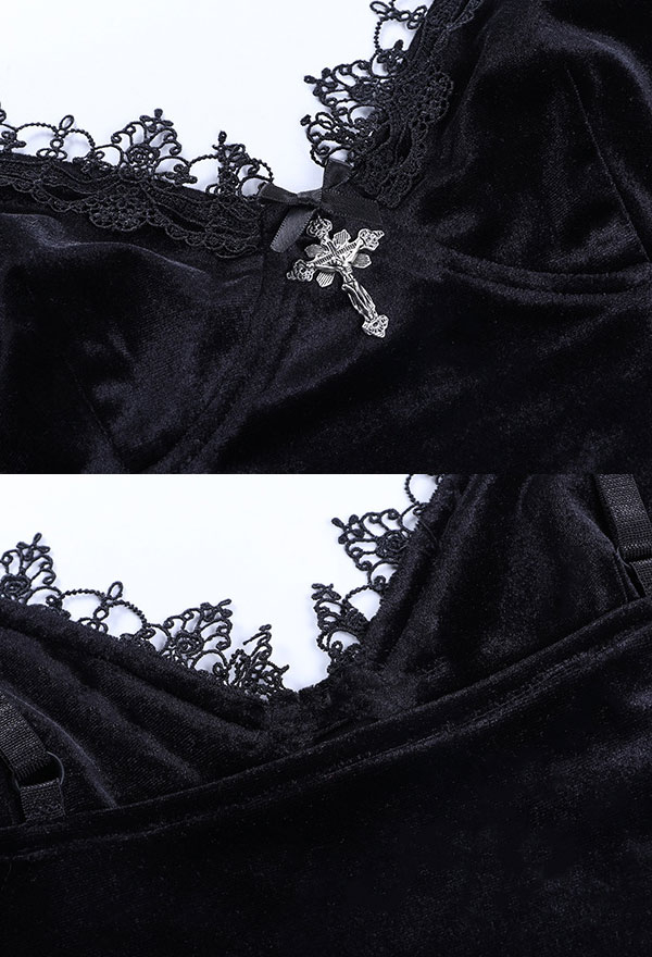 Gothic Lace Tube Top Dark Style Velvet Wrap Chest Vest